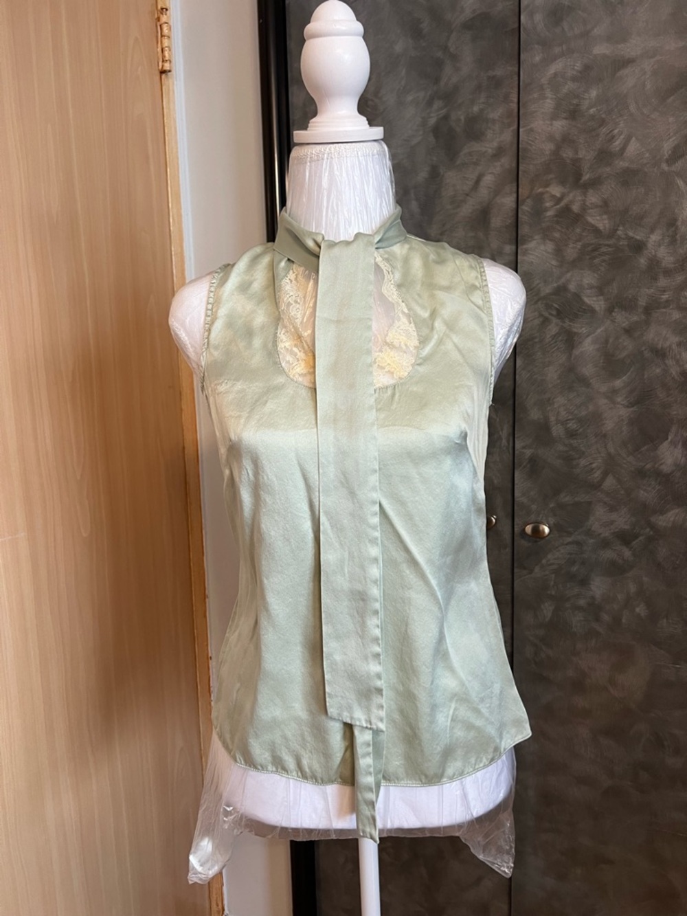 Banana Republic Sage Green Tie-Neck Satin Camisole